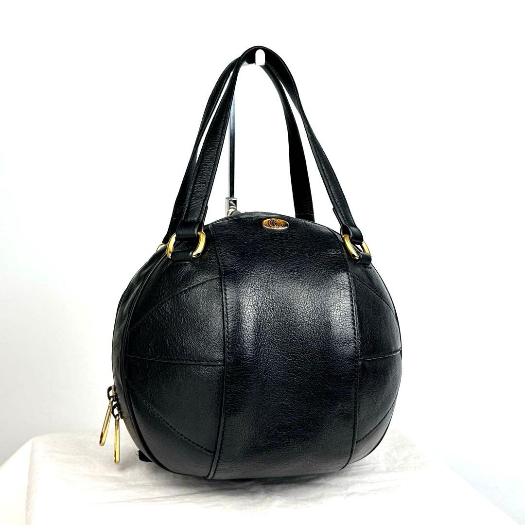 【美品】グッチ　バスケットボール　シェイプ　ハンドバッグ　マーモント　レザー　黒