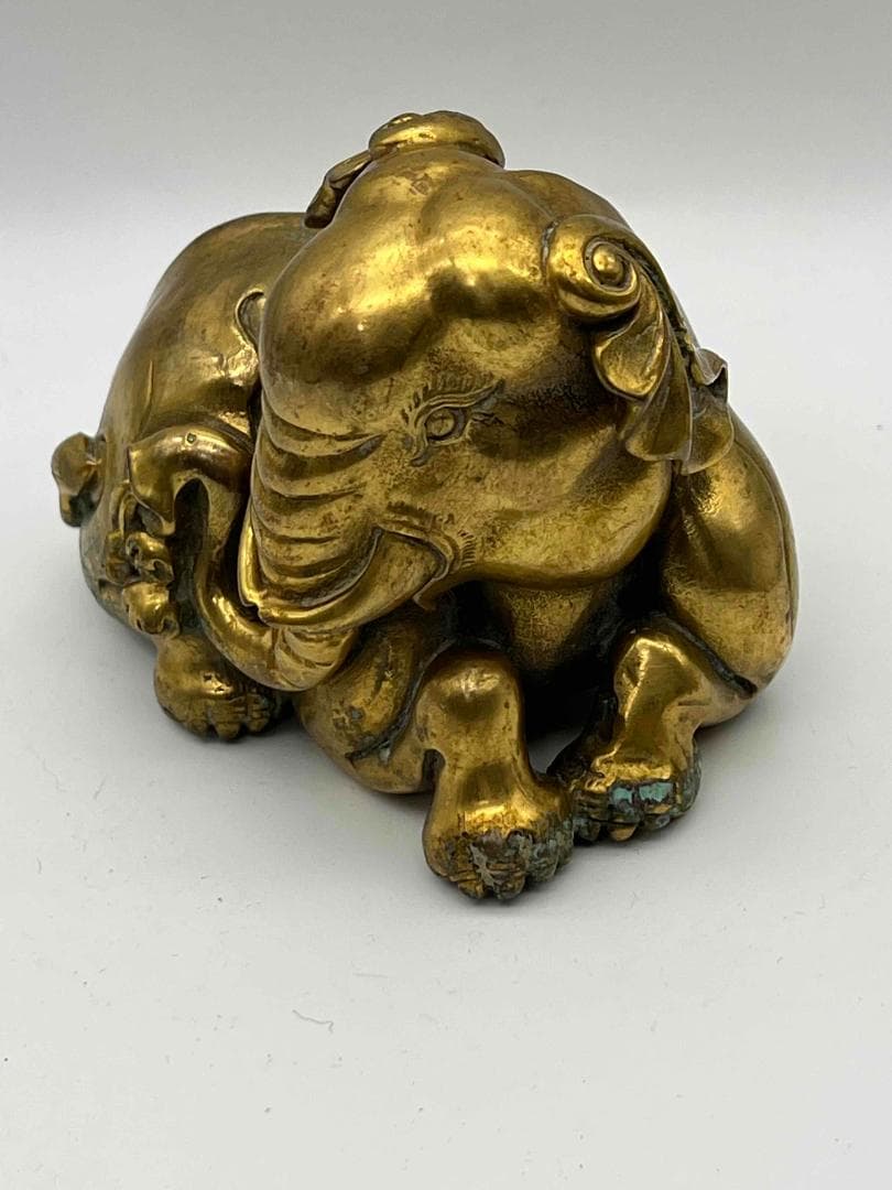 清時代　金銅象雕 鎮紙 文鎮　銅塗金　細密細工　神獣　蒐集家放出(F-80)