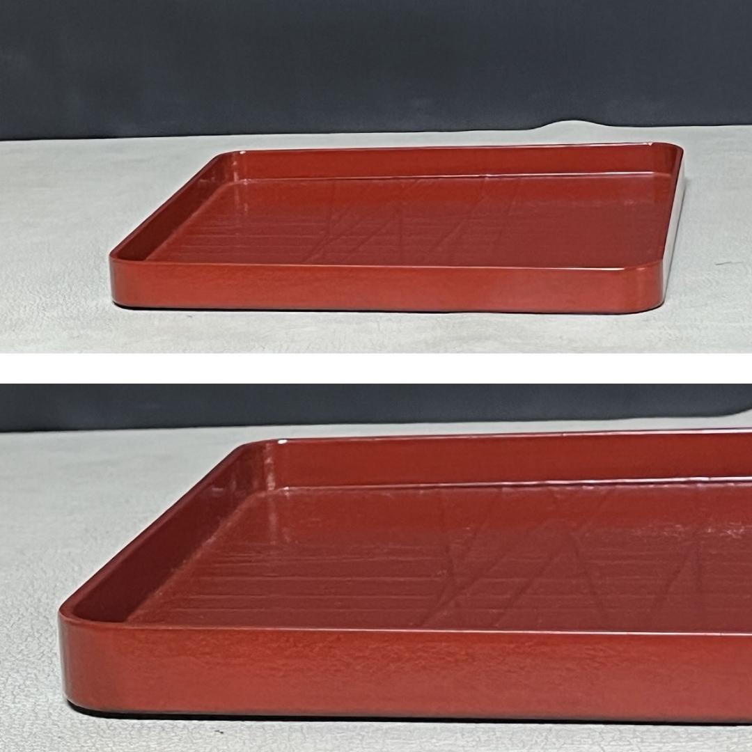 鈴木表朔 朱 一閑塗 糸巻 干菓子盆 共箱 四方盆 茶道具 【k3501】