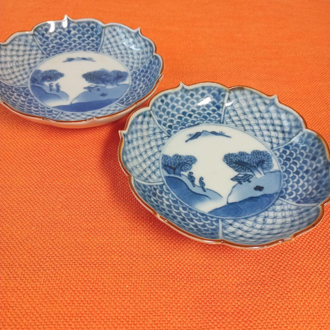 骨董品　明時代、桃山時代　古染付　染付小皿　2枚