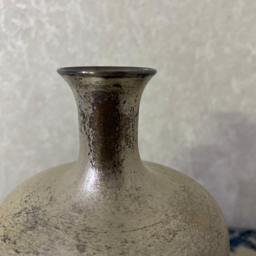 河内光昭作　銀製銅製　花瓶
