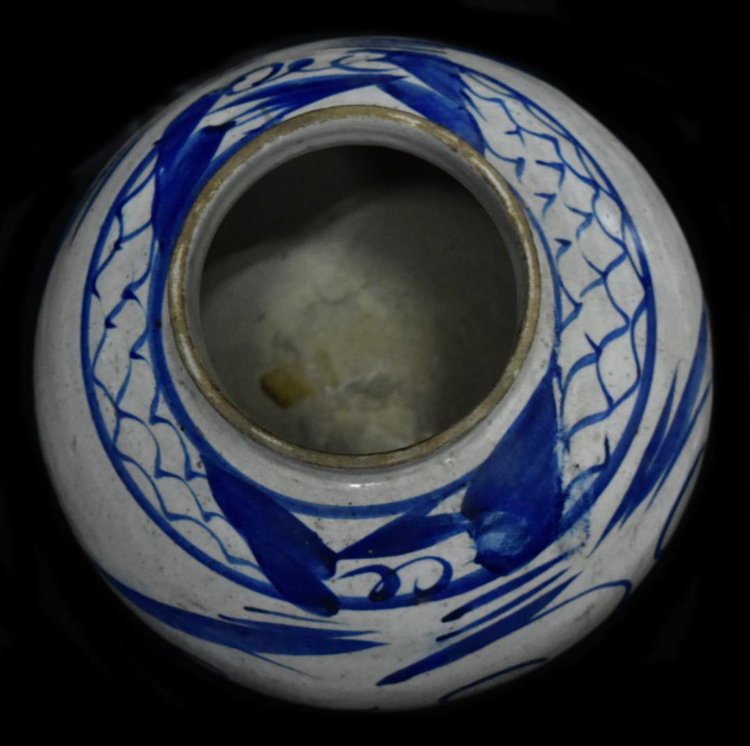 李朝 壺 江戸期 染付 朝鮮 韓国 茶道具 焼物 水指 入手困難WWTT115