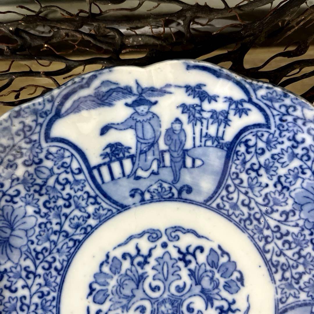 骨董　古伊万里　図変わり印判　ダッタン人　韃靼人　花唐草　７寸皿　１客限り