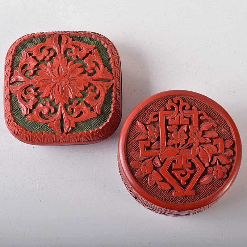 中国　剔紅　堆朱　内七宝　花文　香合　2点まとめて　D　R8207