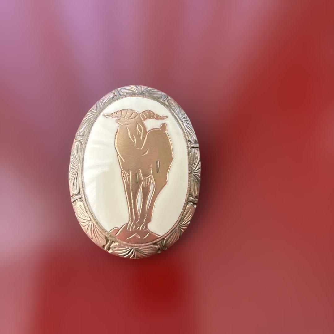 アキオモリ　山羊ブローチ　ケース付き