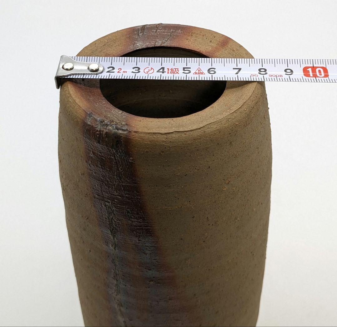 岡山県重要無形文化財 藤原建 備前焼 緋襷筒花入 四方桟共箱 花器 花瓶 置物