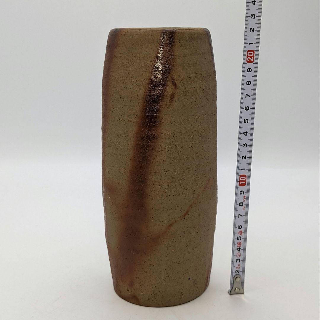 岡山県重要無形文化財 藤原建 備前焼 緋襷筒花入 四方桟共箱 花器 花瓶 置物