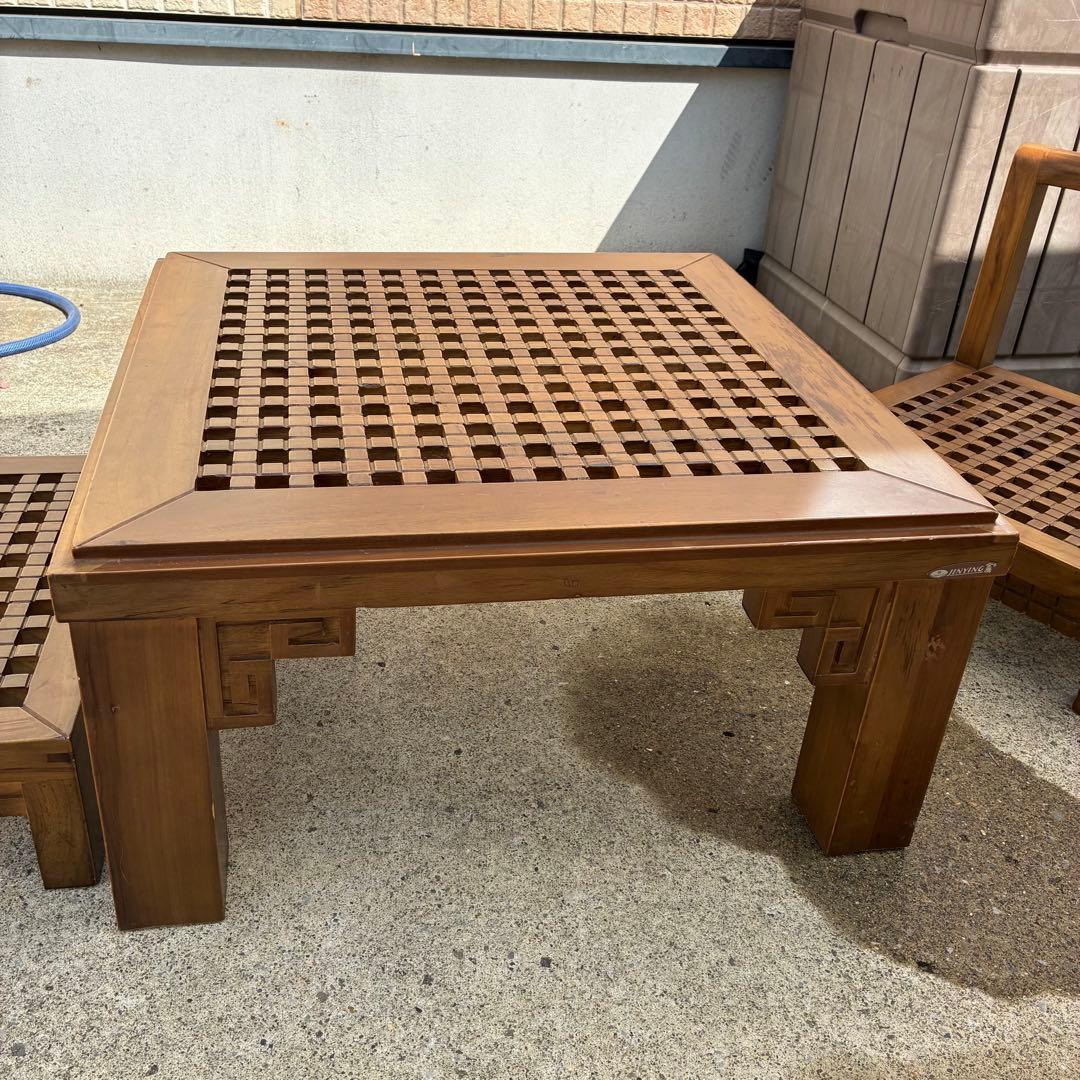 ローテーブル　ローチェア2脚セット　コーヒーテーブル　アンティーク　アジアン