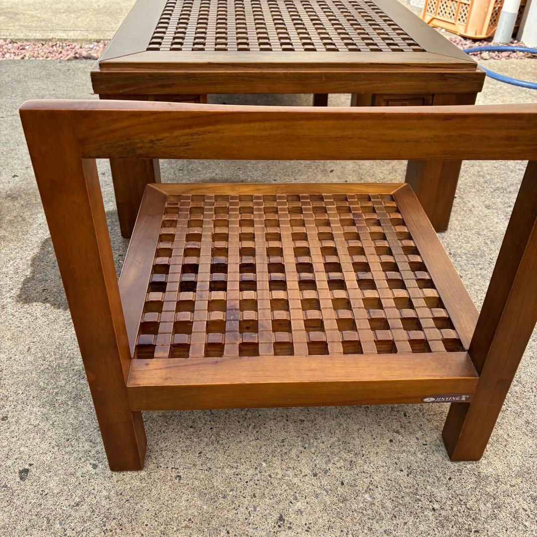 ローテーブル　ローチェア2脚セット　コーヒーテーブル　アンティーク　アジアン