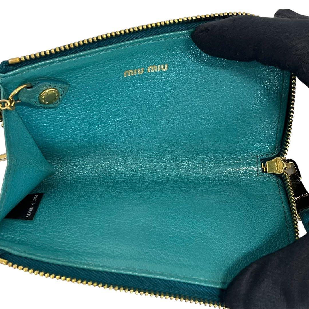 希少✨ミュウミュウ ケース ミニ財布 ファスナー キーリング 水色 青