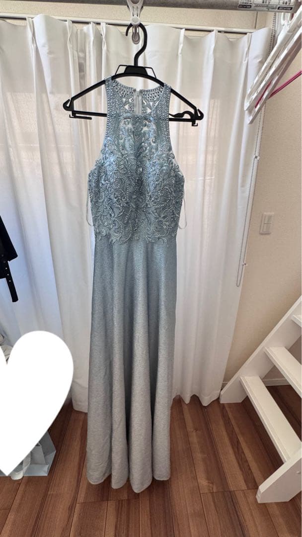 ロングドレス　水色/ビーズ、ストーン刺繍（キャバ/クラブ）