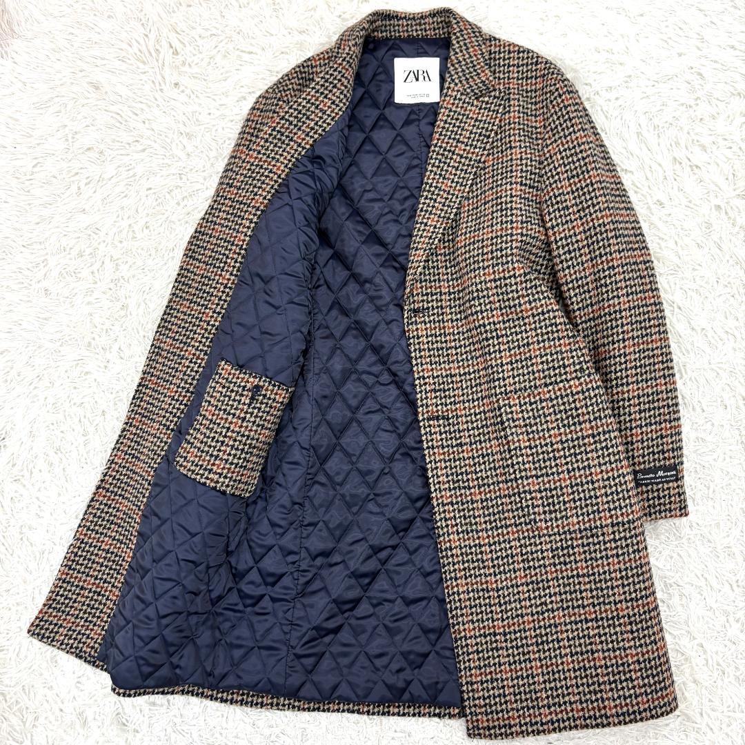 希少　ザラ　チェスターコート　イタリア製　高級生地メーカー　千鳥柄　キルティング