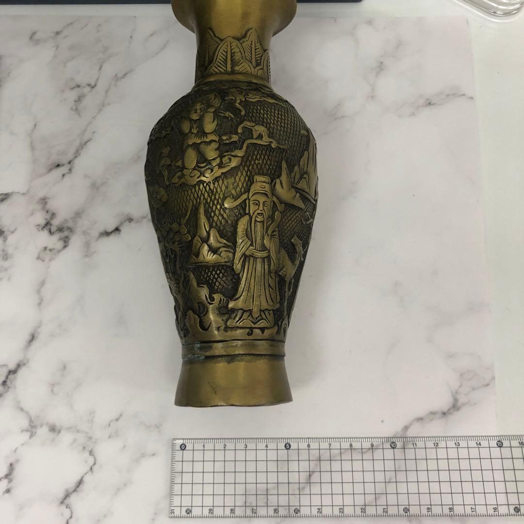中国美術 骨董品 古美術 古玩 彫刻風景のブロンズ花瓶　中国 骨董品 大型
