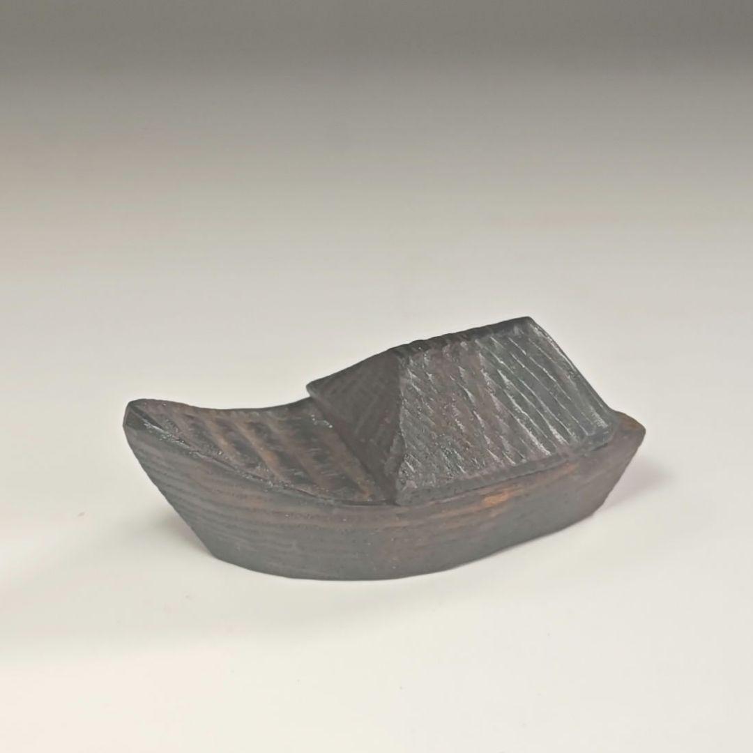 ウ306 香合『隆弘峯作』『屋形舟　香合　木彫　共箱』茶道具