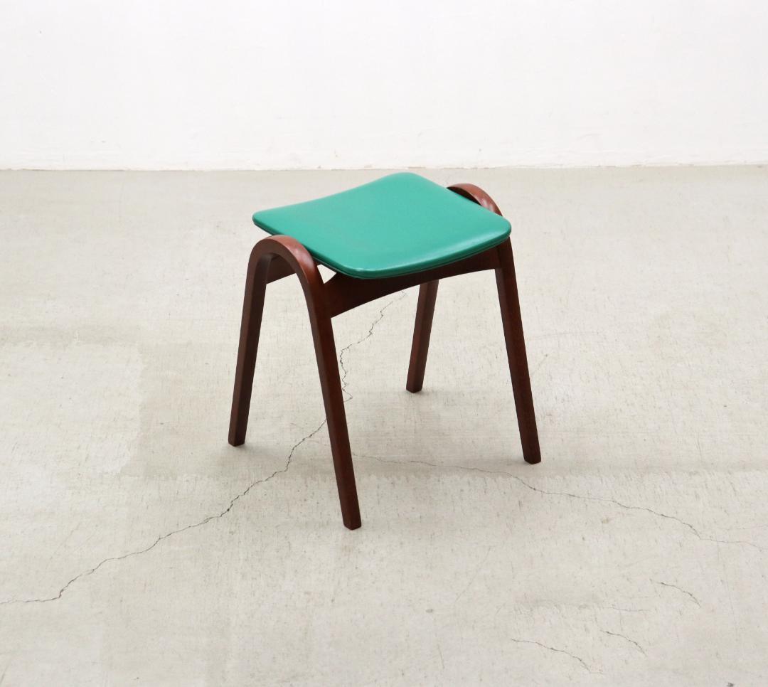 秋田木工 剣持勇 ビーチ材 スタッキングスツール No.202 レトロ 緑