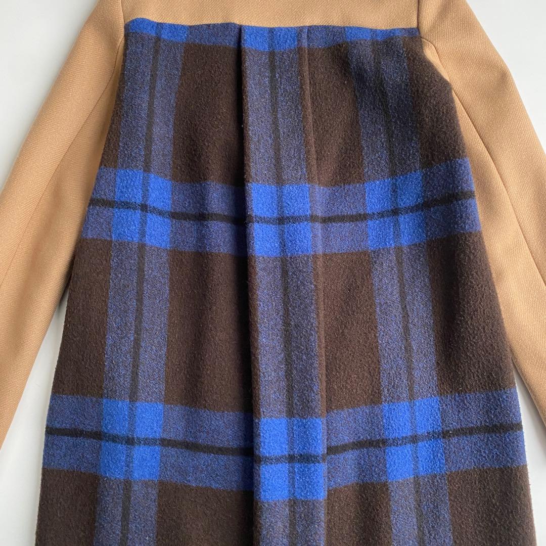 セミクチュール ダブルブレストチェスターコート チェック 青 ブルー ドッキング