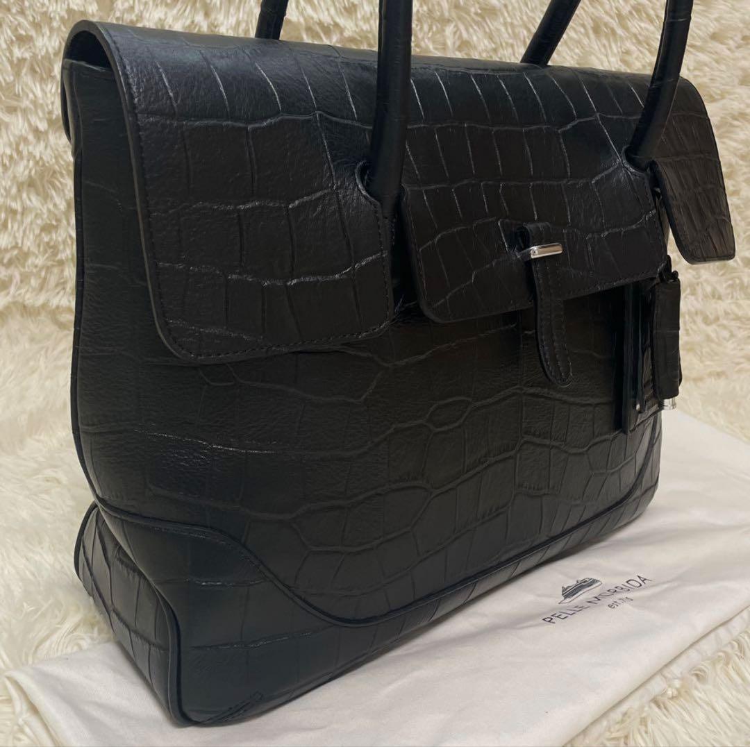 【美品】ペッレモルビダ メイデンボヤージュ クロコ フラップトートバッグ