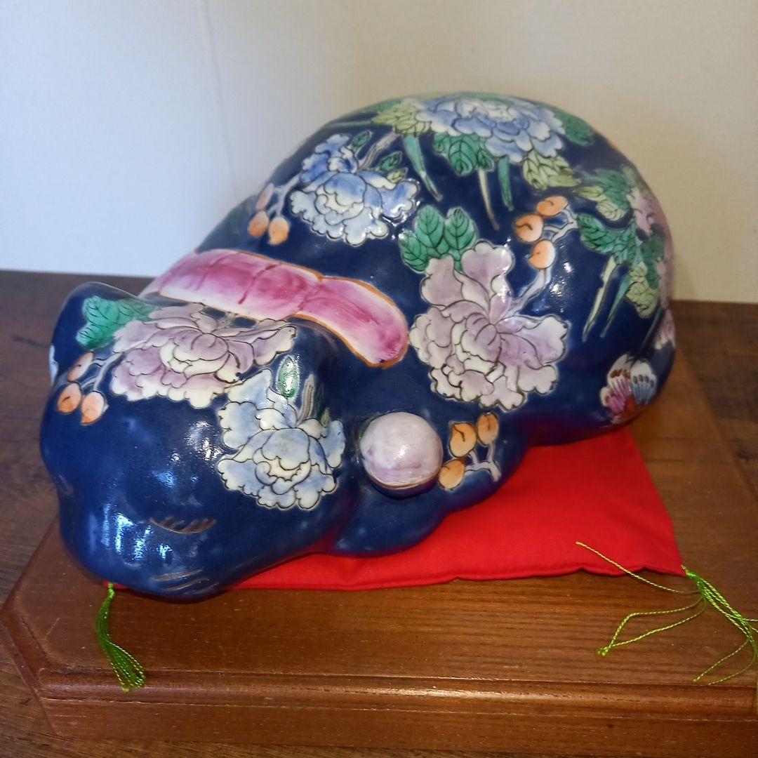 眠り猫　陶器　花　日本 vintage ceramic cat object