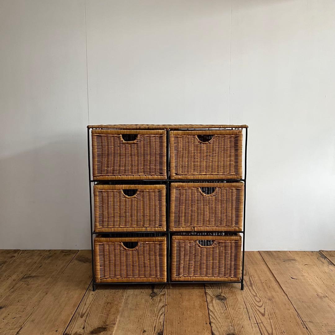 ラタン ランドリー チェスト 棚 アイアンフレーム