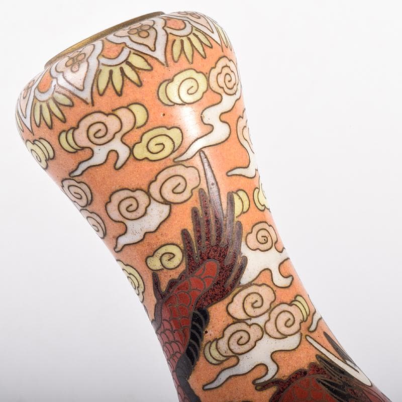 中国　景泰藍　古七宝琺瑯彩　雲竜文　蕾口瓶　共箱　D　R7822