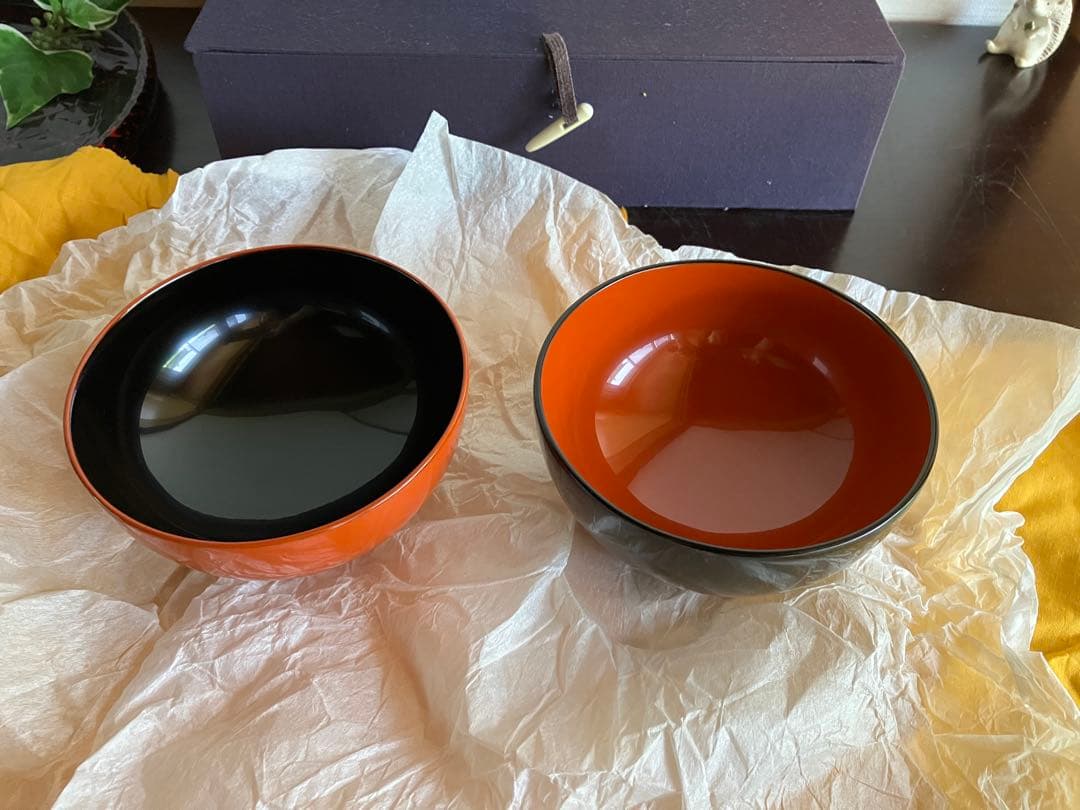 輪島塗　夫婦椀　お椀　汁椀　２客　・　夫婦箸　金蒔絵　打ち出の小槌　天然うるし