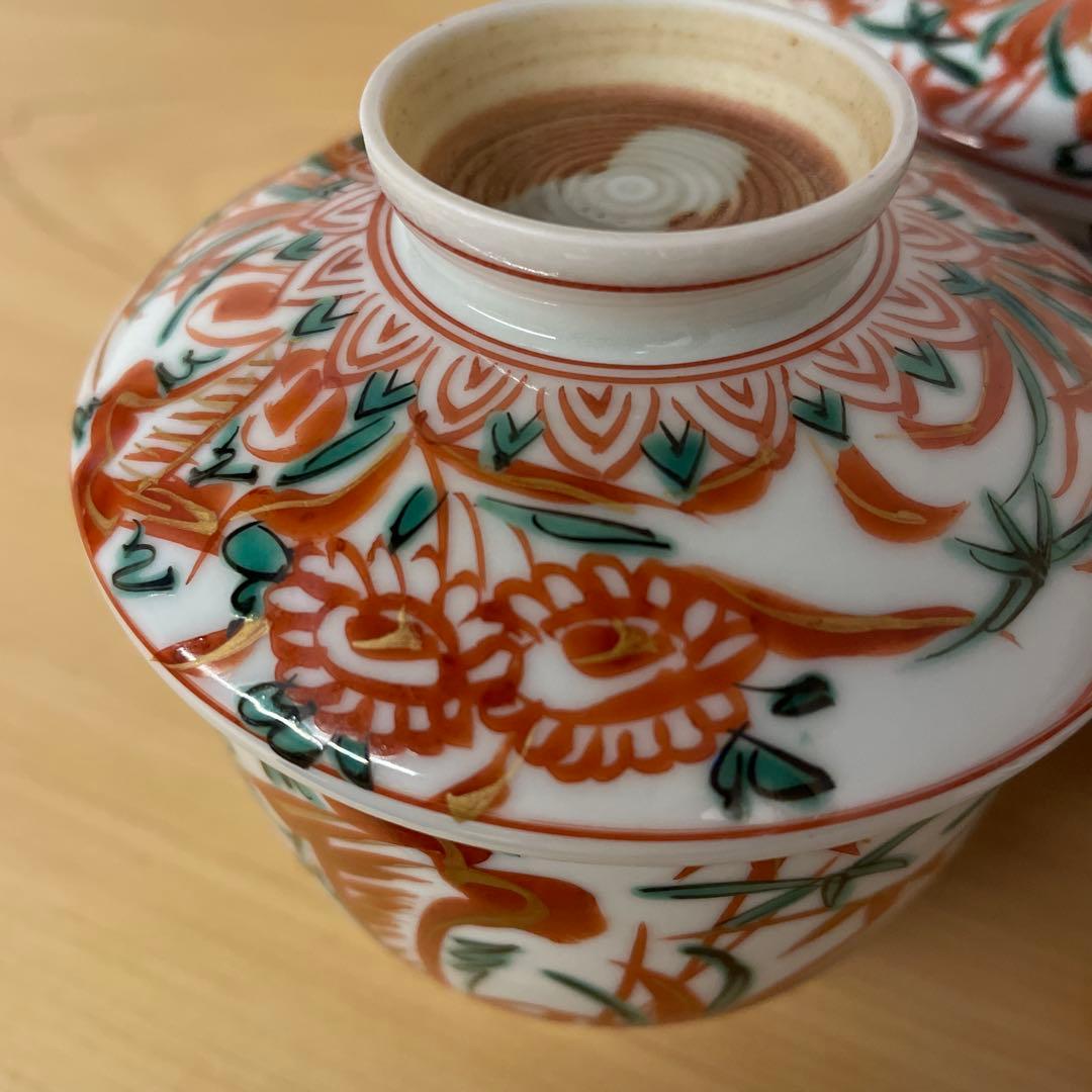 春田一陶 造 赤呉須花草図蒸茶碗8客 共箱