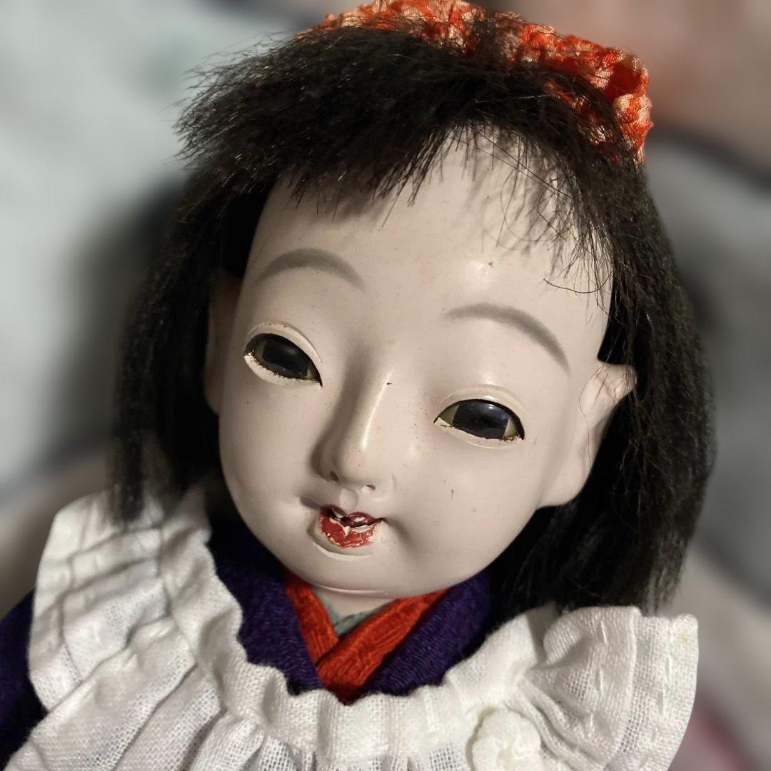 市松人形　小さい　6号　大正時代　女の子　江戸縮緬着物