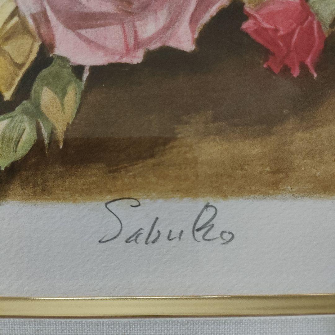 斎藤三郎　大判リトグラフ『薔薇』直筆サイン入、ウコン布&共箱付