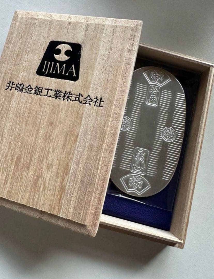 希少　純銀製　大判　小判　造幣局マーク刻印入　100g 天保五両判　桐化粧箱入り