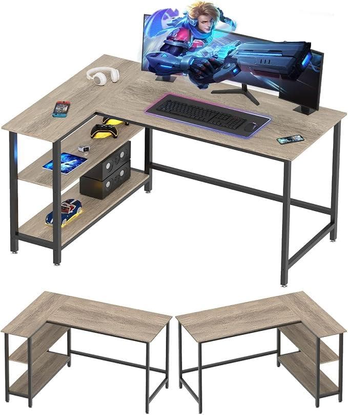 【美品】L字デスク 110cm PC・デスクワーク、ゲーミング　収納棚付き