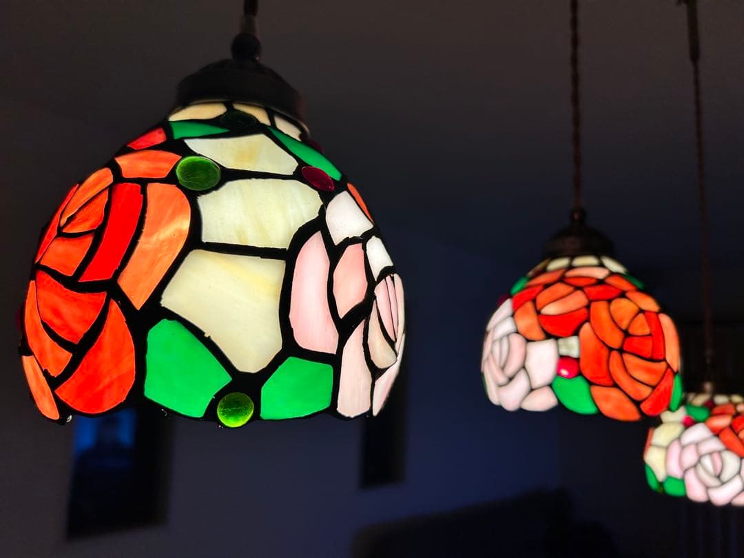ステンドグラス ペンダントライト 3灯式