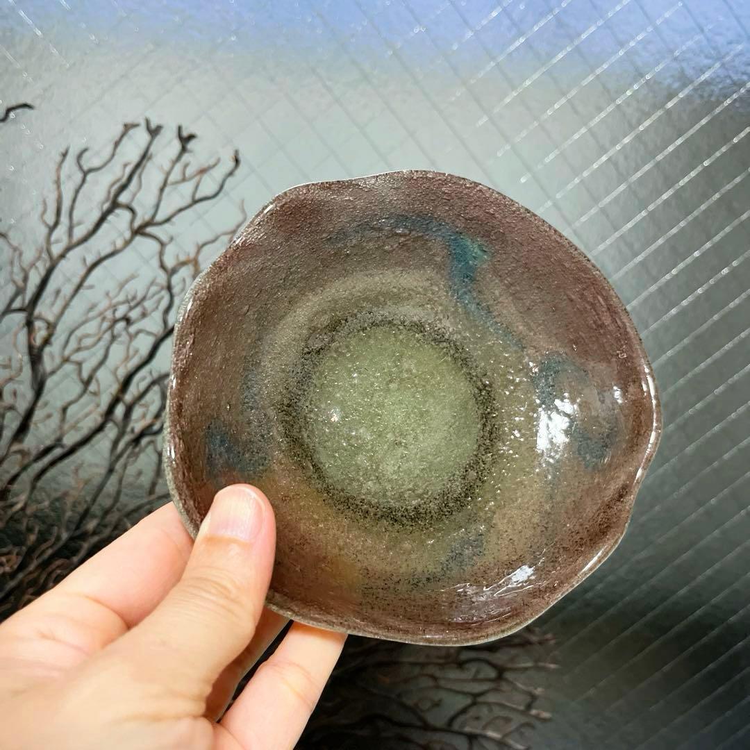 骨董　琉球ガラス　工芸ガラス　現代の名工　稲嶺盛吉　３色泡ガラス　小鉢