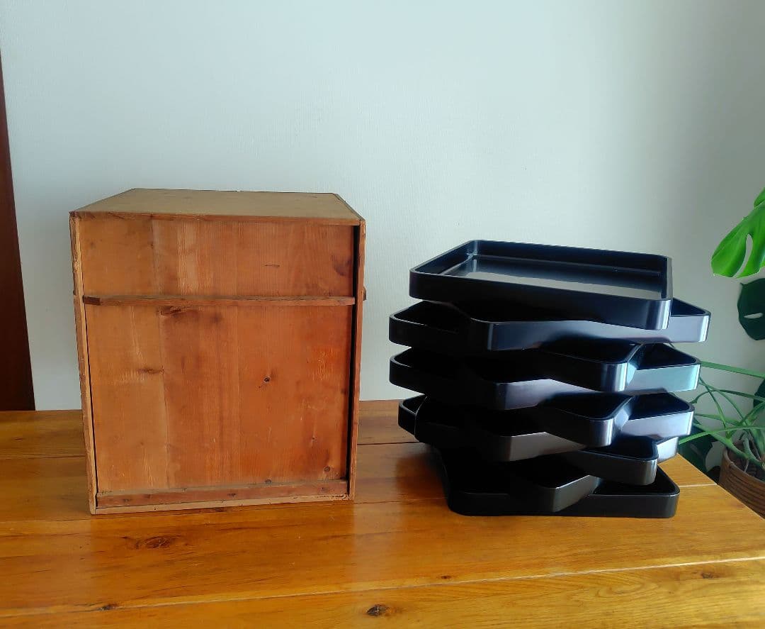 アンティーク　漆塗り膳　9枚セット　木箱付き　明治大正〜　約36.5cm　漆器