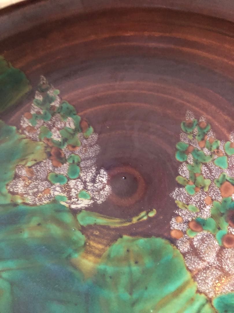 彩磁彩　野辺華　飾皿　浅蔵五十吉氏作　共箱入　37㎝