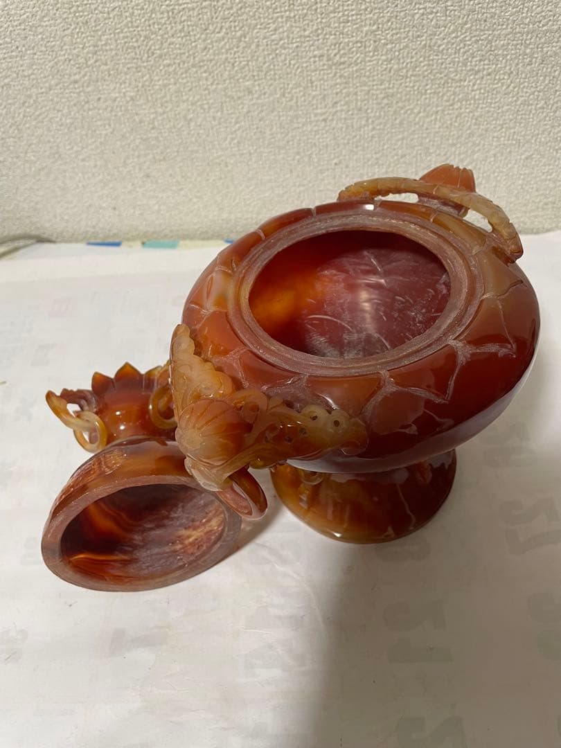 中国美術　置物　瑪瑙　メノウ　香炉