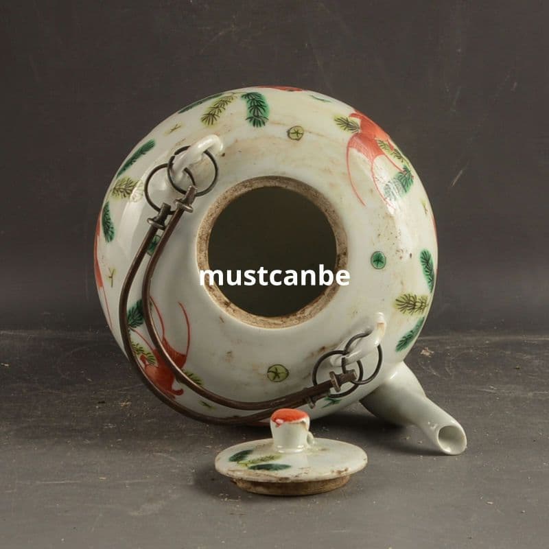 パステル魚藻紋支釘提梁壺 茶壺 茶道具 景徳鎮 陶磁器 装飾品 現代工芸品 置物