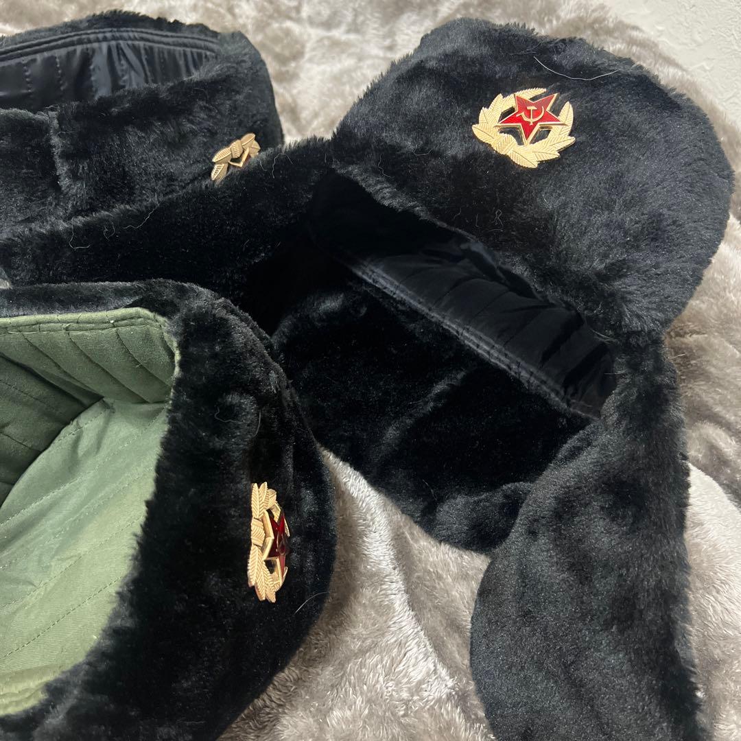 激安新品　ソ連軍ロシア軍ウシャンカ陸空海3色　耳あて付きファー帽子 3個セット