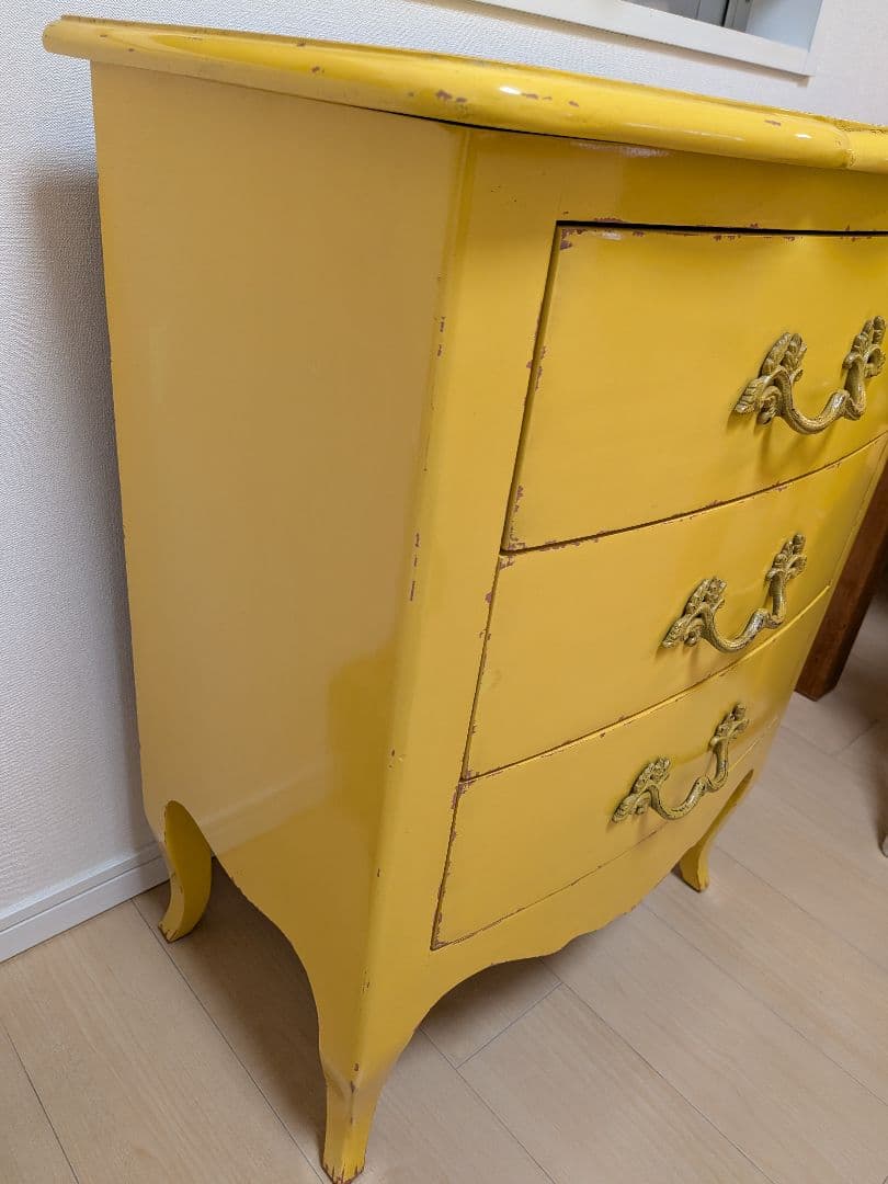 カントリーコーナー　3段引き出しチェスト　黄色