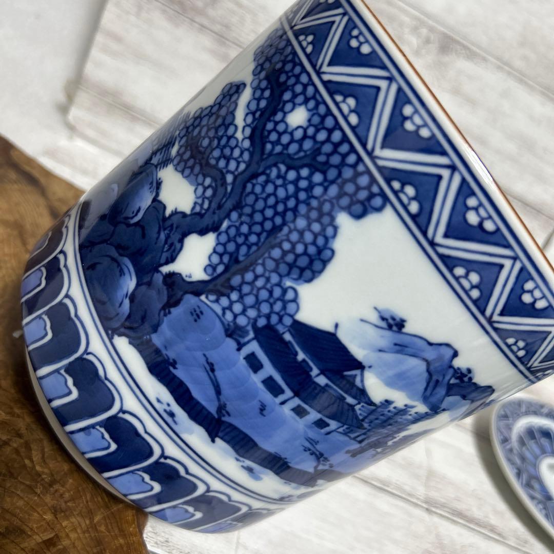 清水焼　京焼　平安 景雲　手塚景雲　染付花鳥山水画　水指　水差し　茶道具 茶道