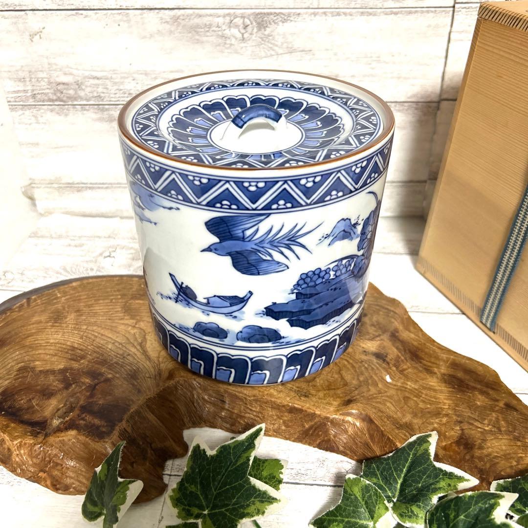 清水焼　京焼　平安 景雲　手塚景雲　染付花鳥山水画　水指　水差し　茶道具 茶道