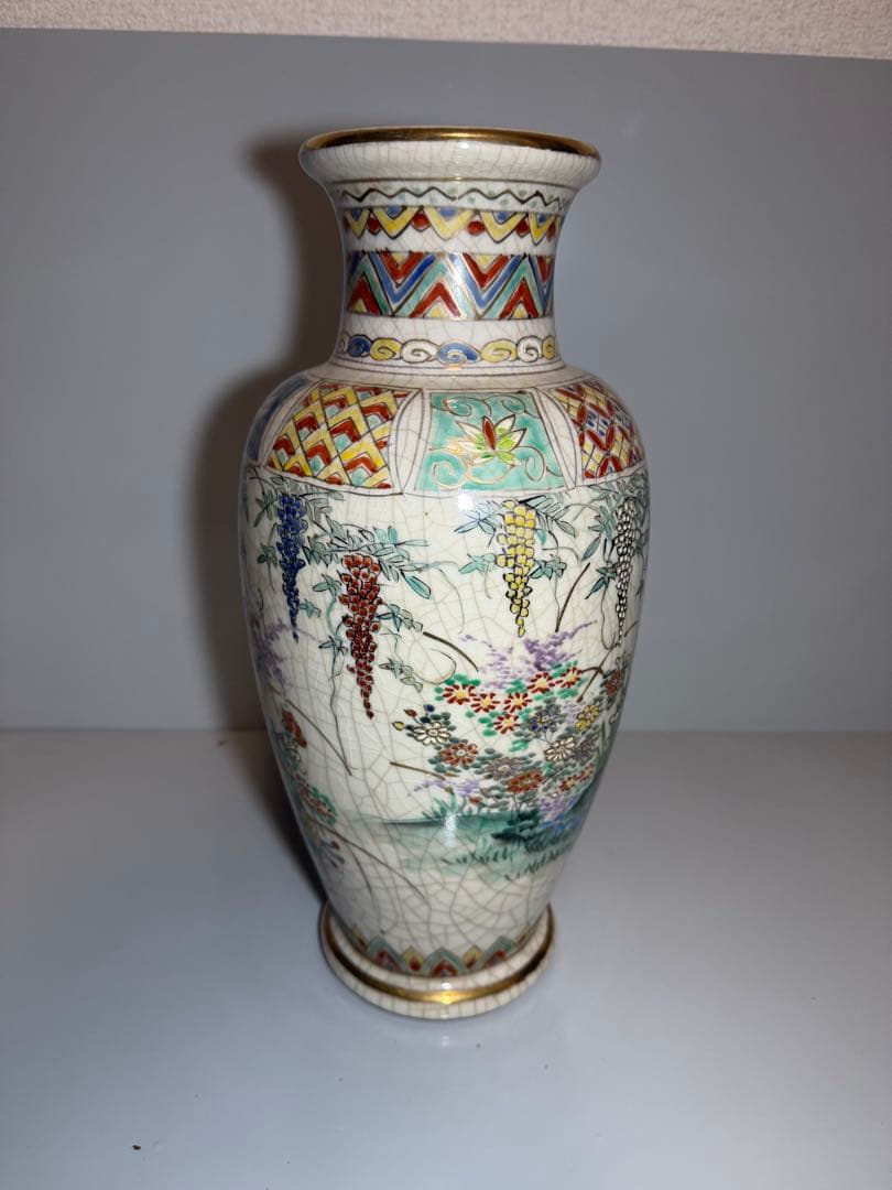 【極美品】薩摩焼 沈壽官 花瓶 鳳凰 牡丹 藤 花鳥図 金彩 飾壺 骨董