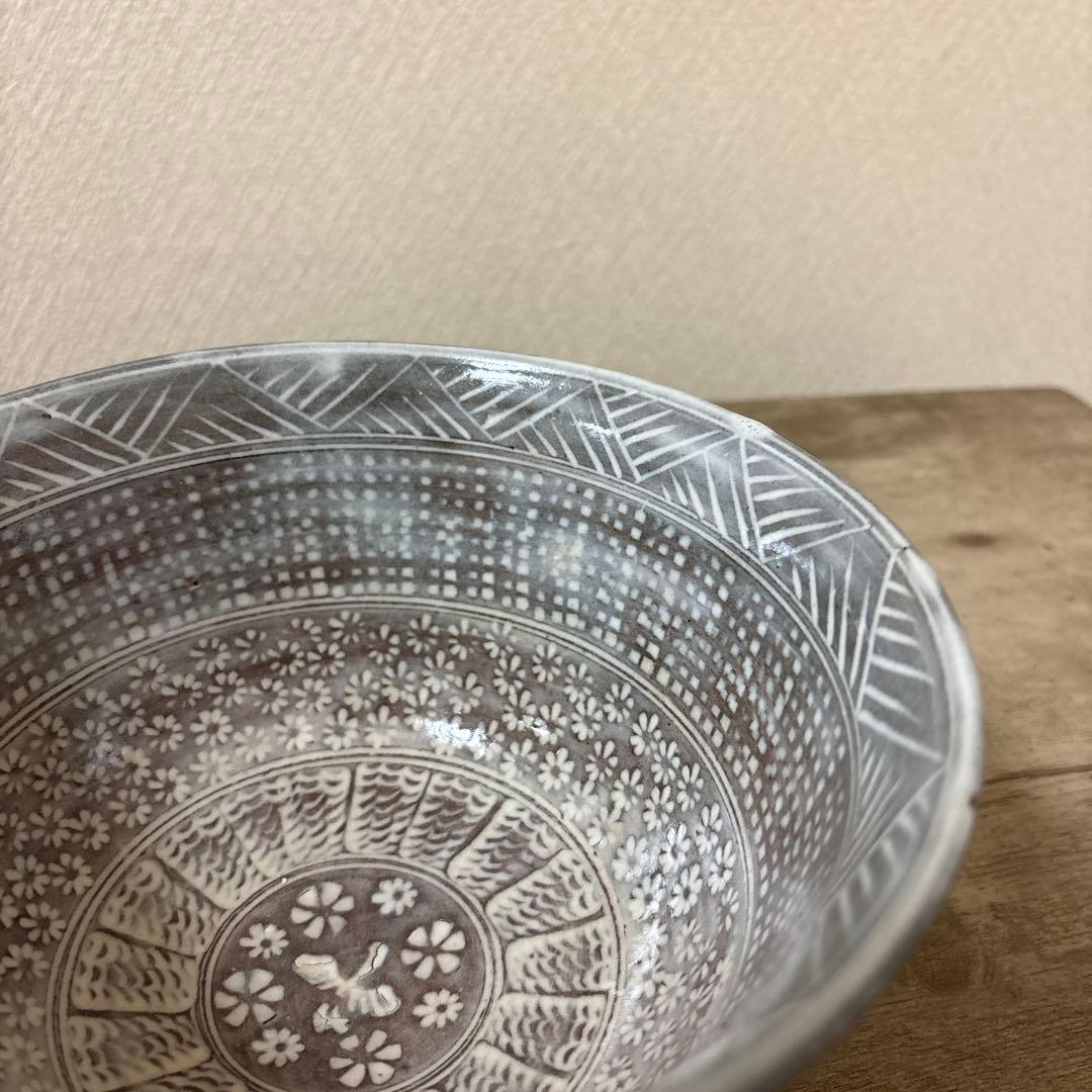 十九代　雲林院寶山造　泰之佑（髙臺）　鉢　三島手雲鶴模様　時代物　未使用