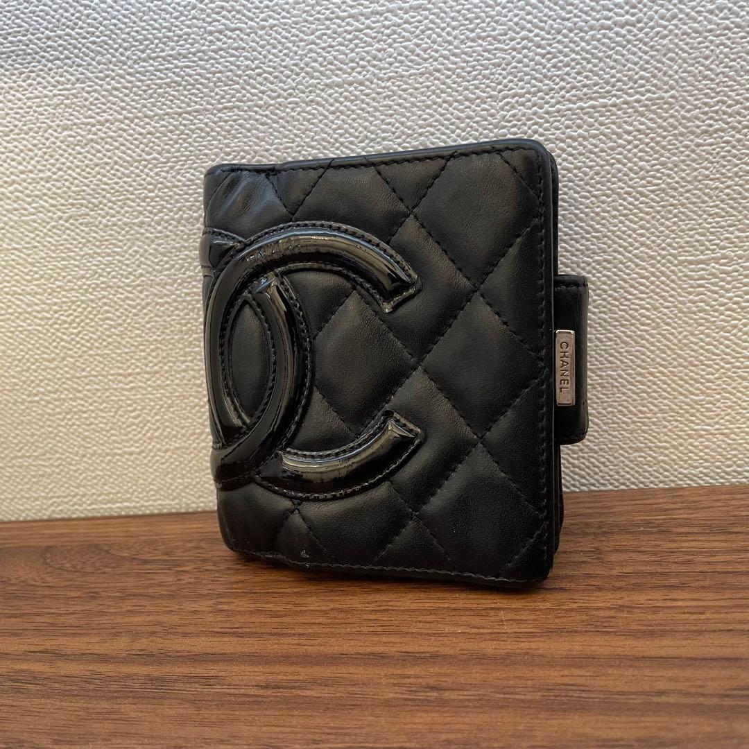 シャネル　カンボンライン　財布　ブラック