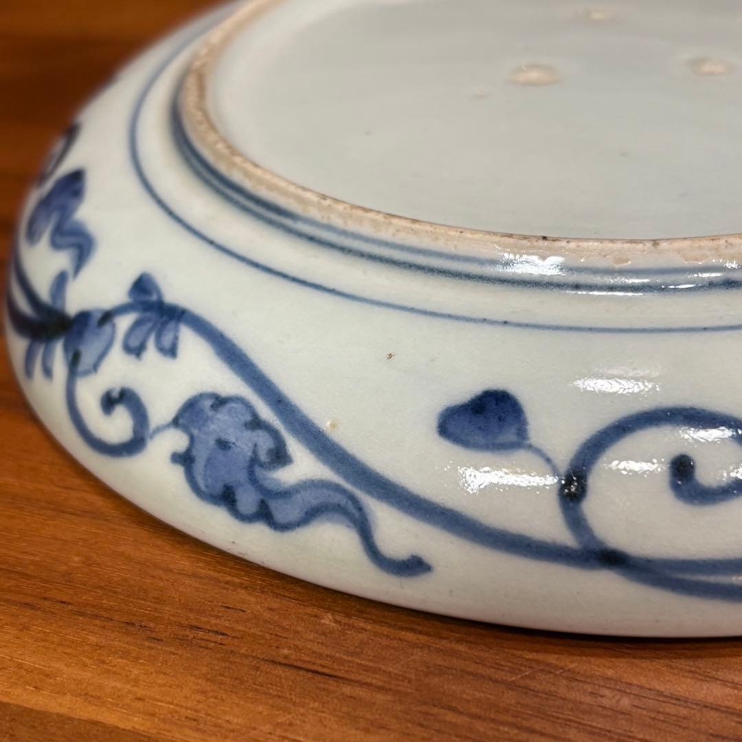 江戸時代 古伊万里染付 唐草菊図金彩皿