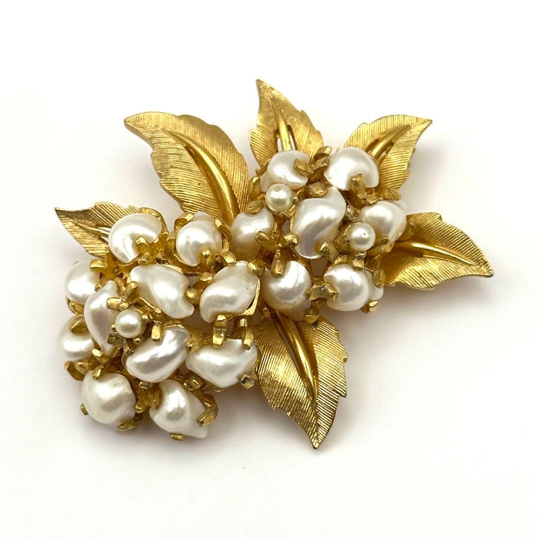【希少】BOUCHER ブーシェ ブローチ リーフ フェイクパール ゴールド