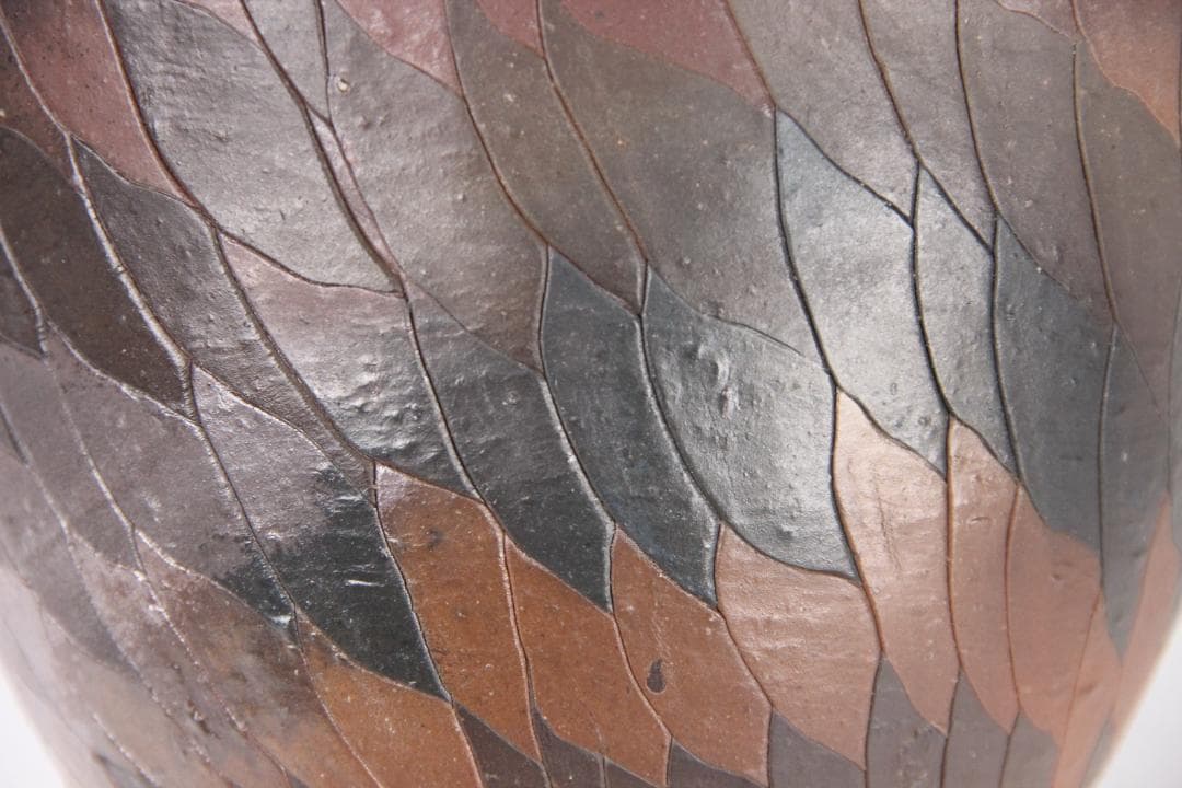 茶道具　備前　山本出作 水指　羽毛文様　春舉漆絵蓋 三越初個展出品 ES11-7