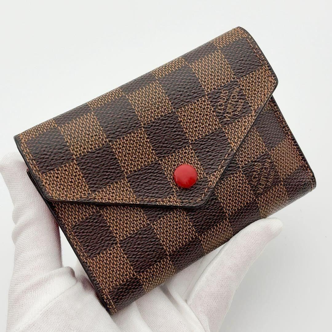 超美品★ルイヴィトン ダミエ ヴィクトリーヌ コクリコ レッド 三つ折り財布