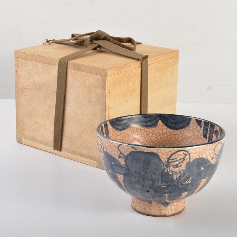 青木木米　聾米造　染付　寿老　茶碗　山本如仙 (八世尾形乾山)識箱　N　6362