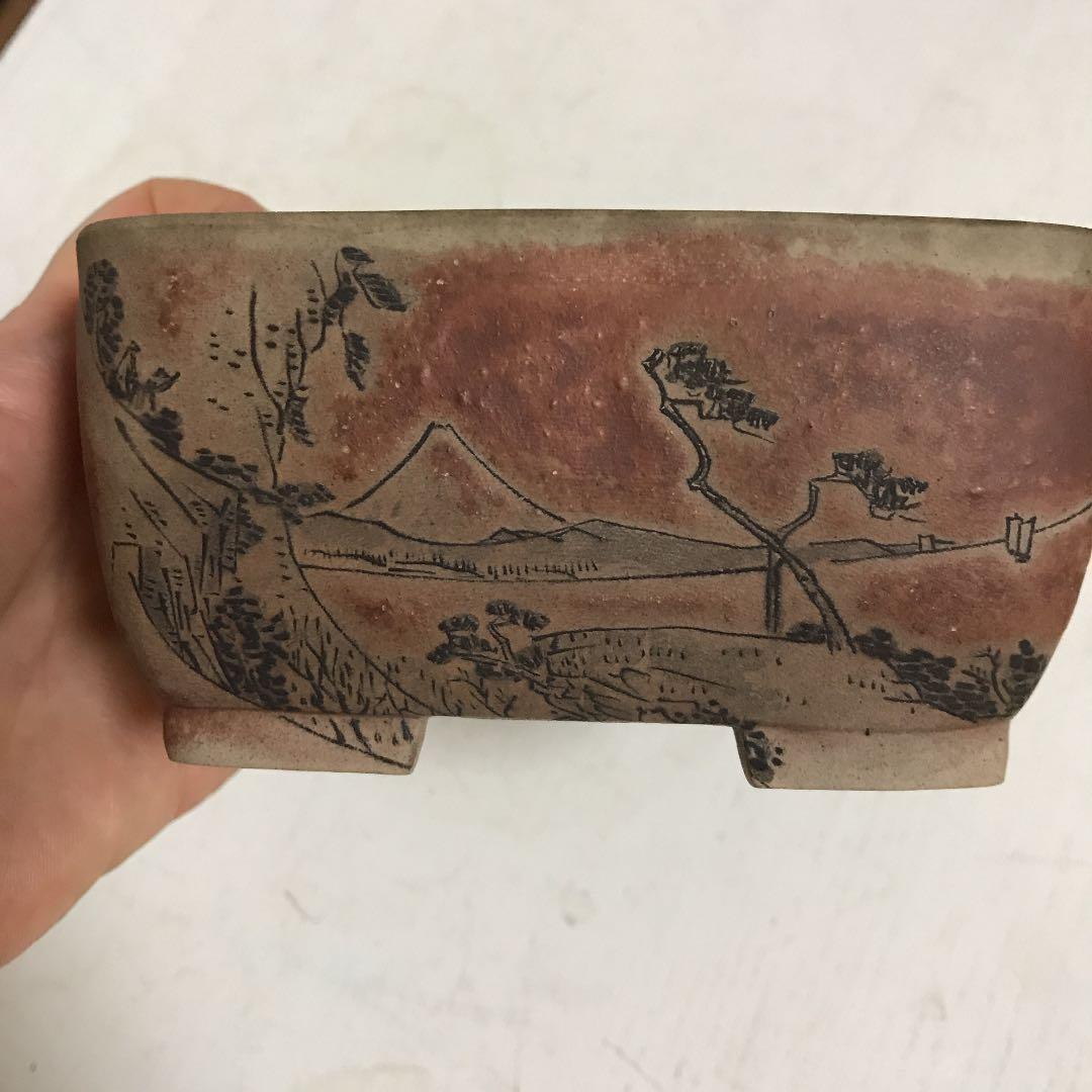 盆栽鉢　小品盆栽鉢　文山盆栽鉢東海道五十三次希少レア時代骨董鉢