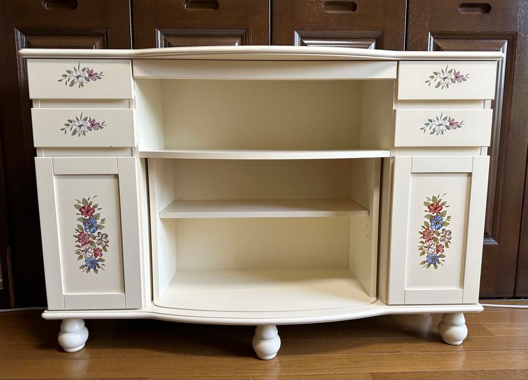 Kiyoka アンティーク　オフホワイト花柄キャビネット　チェスト